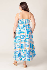 FLOWER GIRL BLUE WOVEN MIDI DRESS