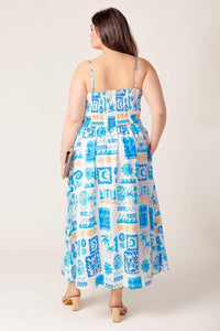 FLOWER GIRL BLUE WOVEN MIDI DRESS
