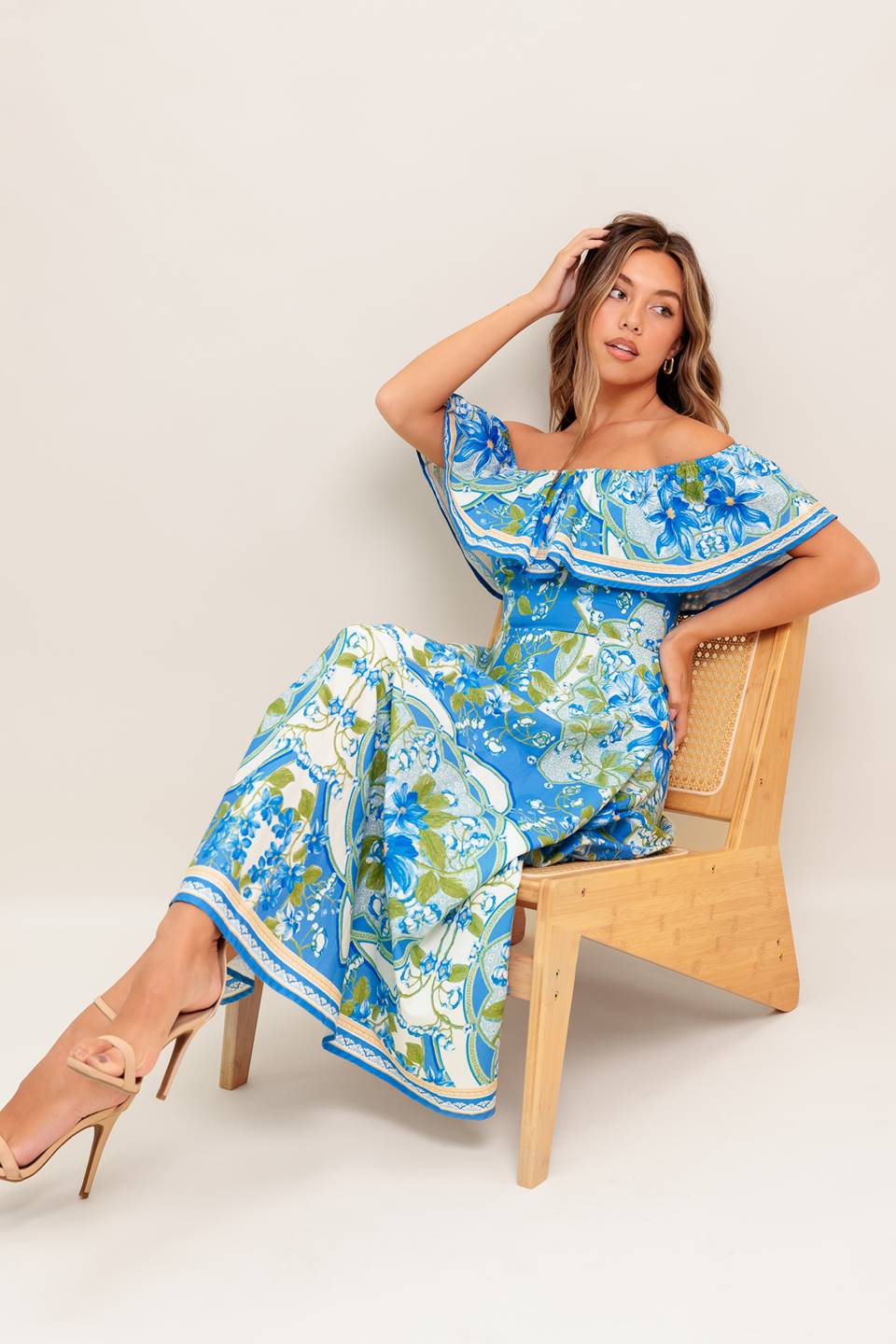 TROPICAL HAZE POWDER BLUE WOVEN MIDI DRESS
