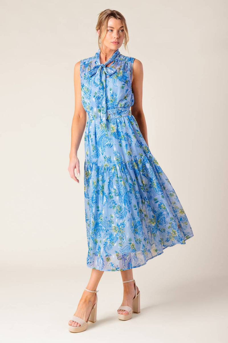 EVER AFTER POWER BLUE WOVEN MIDI DRESS