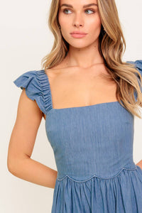 DRIFTWOOD PETAL CHAMBRAY MIDI DRESS