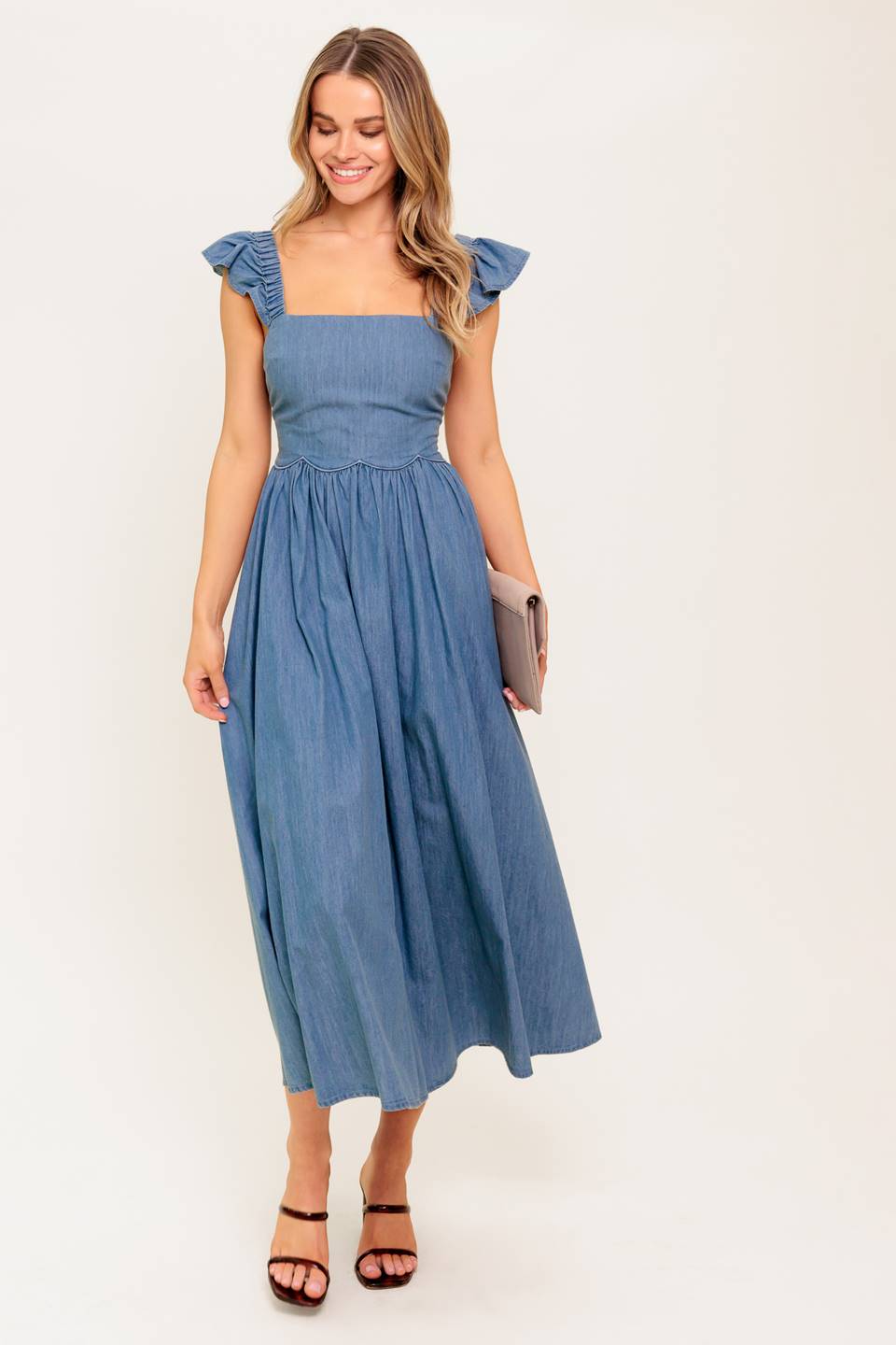 DRIFTWOOD PETAL CHAMBRAY MIDI DRESS