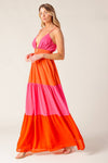 REGAL RISE WOVEN COLOR BLOCKED MAXI DRESS