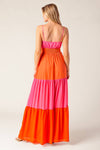 REGAL RISE WOVEN COLOR BLOCKED MAXI DRESS