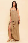 WORLD OF POSSIBLILITIES TAUPE WOVEN MAXI DRESS