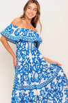 BLOOM SERENADE BLUE WOVEN MIDI DRESS