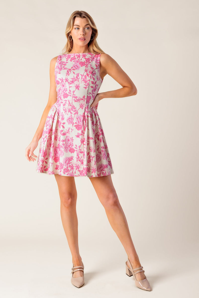 ADVENTURE ISLAND PINK WOVEN MINI DRESS