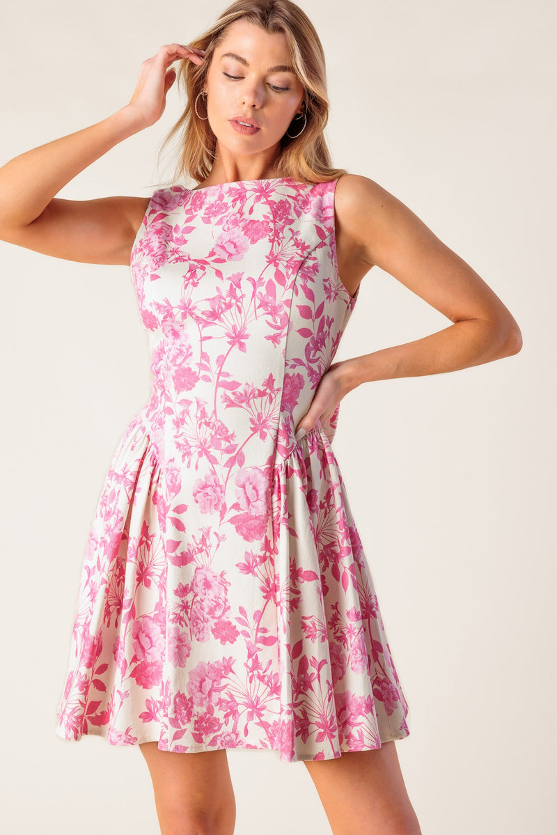 ADVENTURE ISLAND PINK WOVEN MINI DRESS