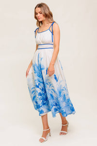 GARDEN BREEZE BLUE WOVEN MIDI DRESS
