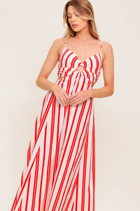 DREAM PETALS RED STRIPE WOVEN ANKLE DRESS