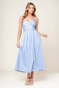SUMMER INVITE PASTEL BLUE WOVEN MIDI DRESS
