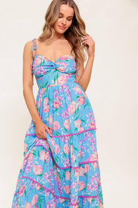 SOFT BLOOM BLUE WOVEN MIDI DRESS