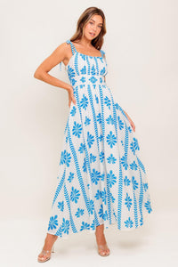 BLUE NOIR FLORAL WOVEN MAXI DRESS