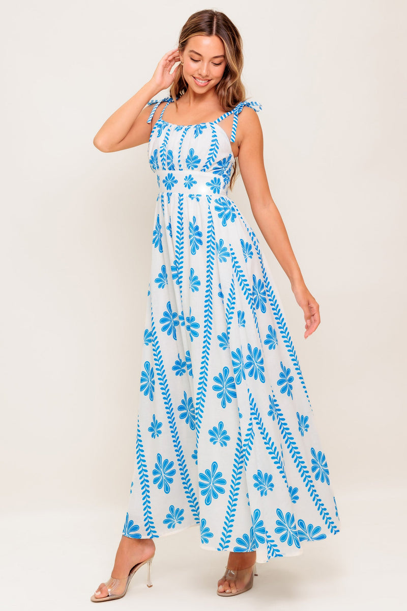 BLUE NOIR FLORAL WOVEN MAXI DRESS