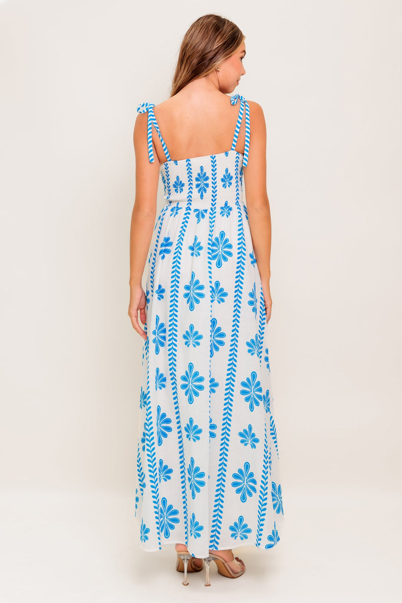BLUE NOIR FLORAL WOVEN MAXI DRESS