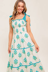 MIDNIGHT BOTANICA WOVEN MIDI DRESS