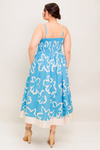 SERENE PETALS BLUE WOVEN MIDI DRESS