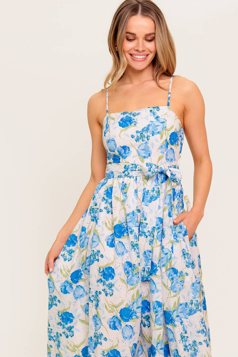 ROSY MOOD FLORAL WOVEN MIDI DRESS