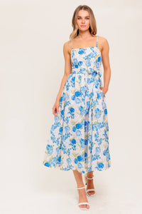 ROSY MOOD FLORAL WOVEN MIDI DRESS