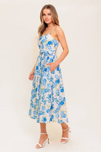 ROSY MOOD FLORAL WOVEN MIDI DRESS