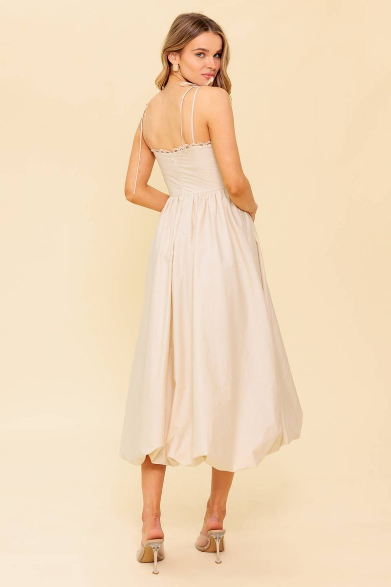 REGAL CUTIE CREAM WOVEN MIDI DRESS