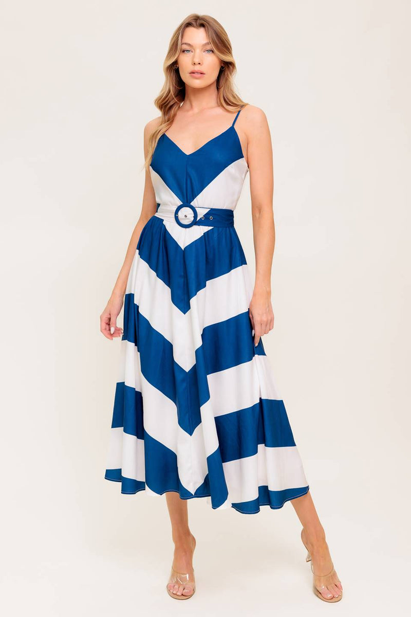 RADIANT HEART NAVY WOVEN MIDI DRESS