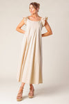 CHAMPAGNE TOAST TAUPE WOVEN MIDI DRESS