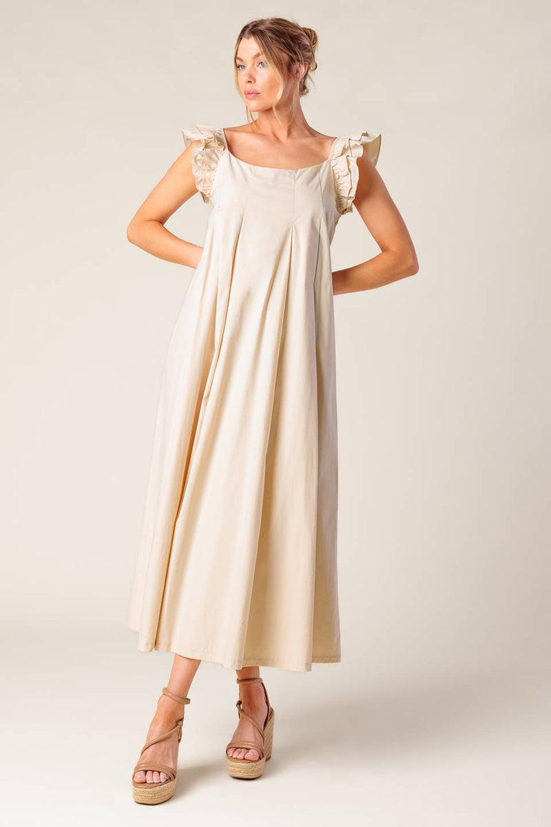 CHAMPAGNE TOAST TAUPE WOVEN MIDI DRESS