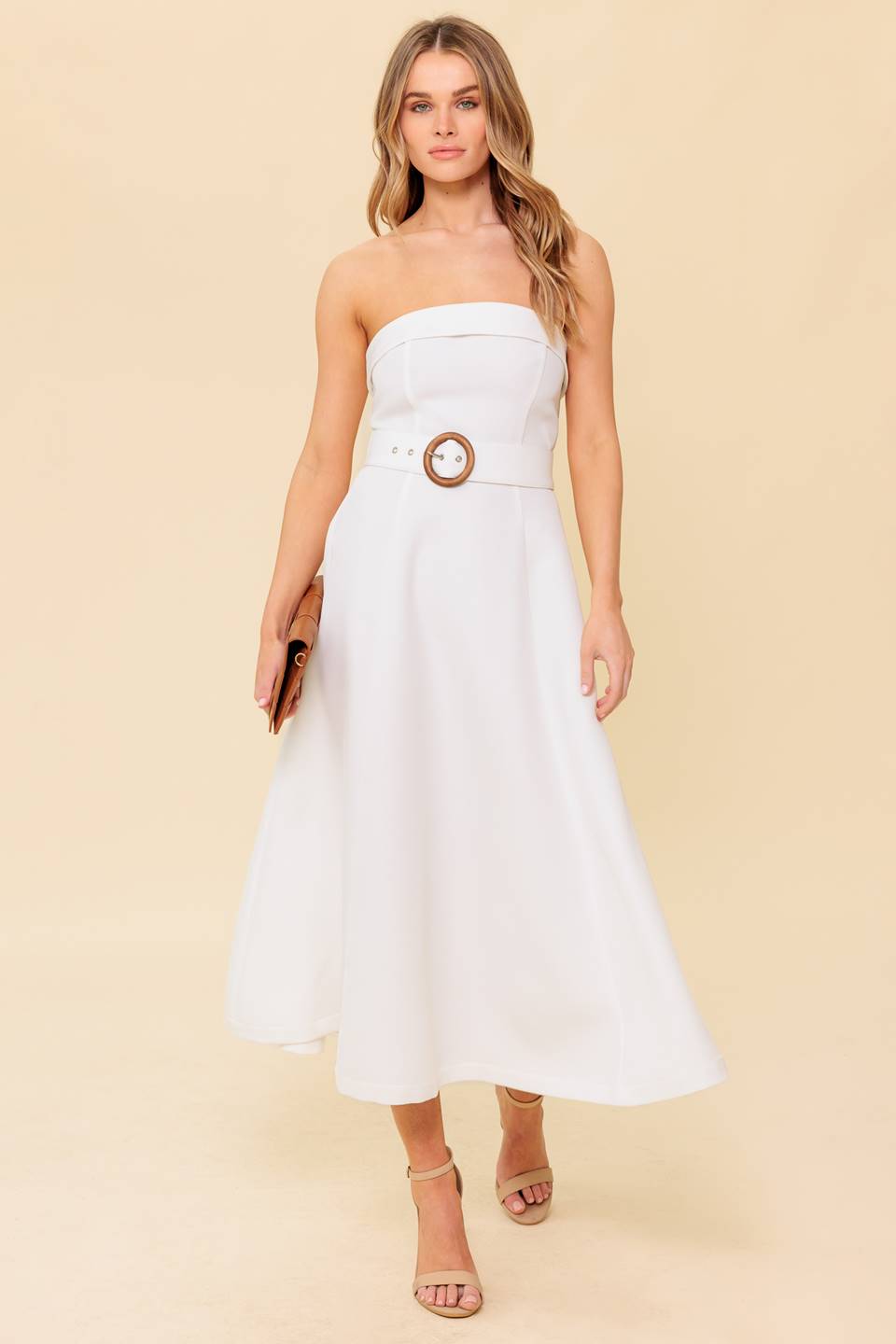 THE PICTURE OF PERFECTION WHITE WOVEN MIDI DRESS