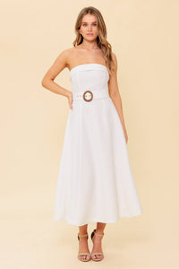 THE PICTURE OF PERFECTION WHITE WOVEN MIDI DRESS