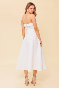 THE PICTURE OF PERFECTION WHITE WOVEN MIDI DRESS