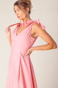 ON THE RIGHT TRACK PEACH WOVEN MIDI DRESS