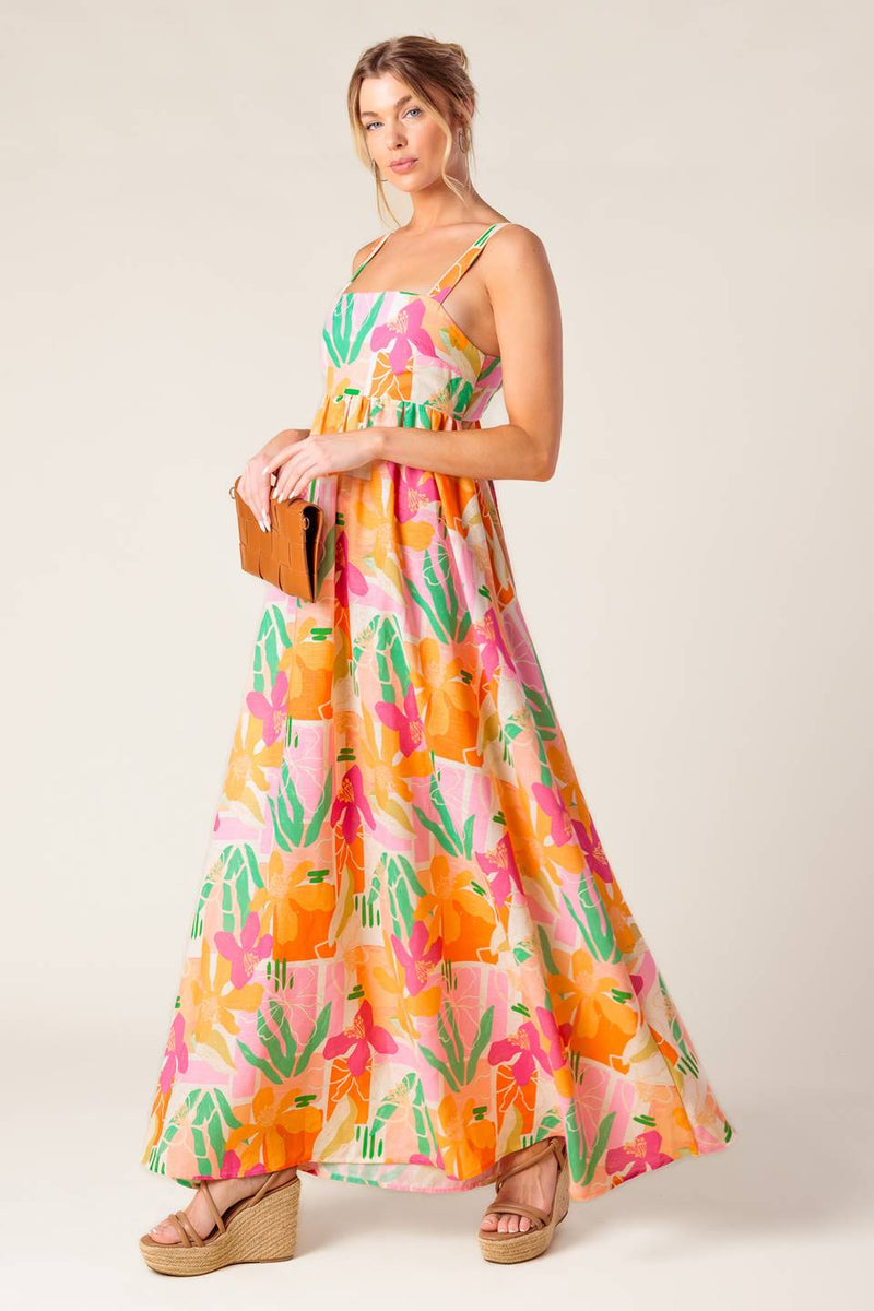 BON VOYAGE PINK ORANGE WOVEN MAXI DRESS