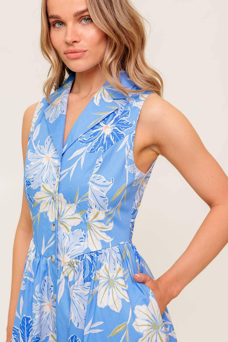 FERN WHISPER BLUE WOVEN MIDI DRESS