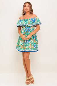 COASTAL LOVE SAGE BLUE WOVEN MINI DRESS
