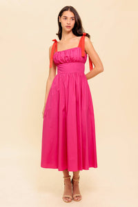 EVENING DELIGHTS FUCHSIA WOVEN MIDI DRESS