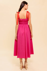 EVENING DELIGHTS FUCHSIA WOVEN MIDI DRESS
