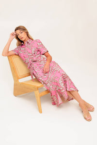 SWEET CAMELLIA PINK WOVEN MIDI DRESS
