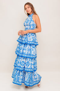 BLUSHING BLOSSOM BLUE WOVEN MAXI DRESS