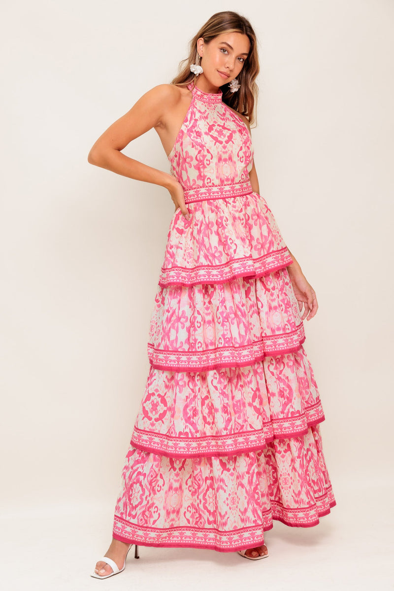 BLUSHING BLOSSOM FUCHSIA WOVEN MAXI DRESS