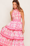 BLUSHING BLOSSOM FUCHSIA WOVEN MAXI DRESS