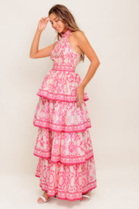 BLUSHING BLOSSOM FUCHSIA WOVEN MAXI DRESS