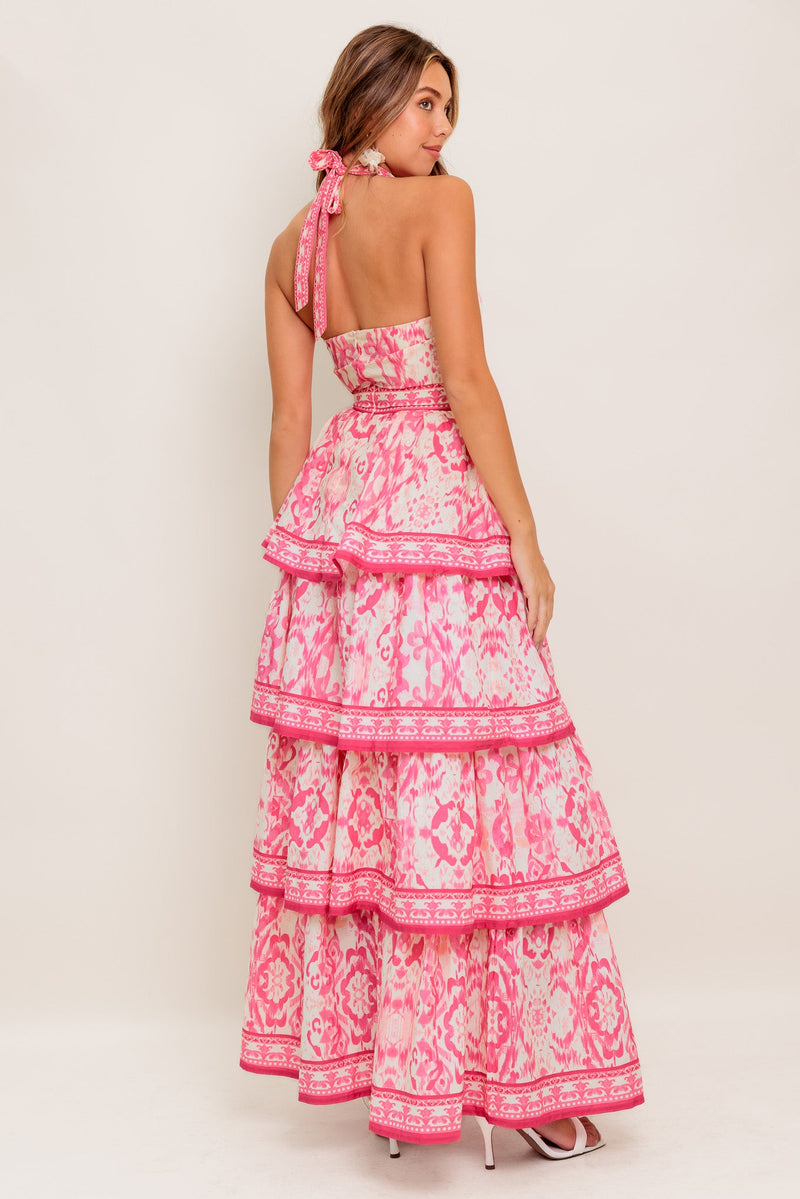 BLUSHING BLOSSOM FUCHSIA WOVEN MAXI DRESS