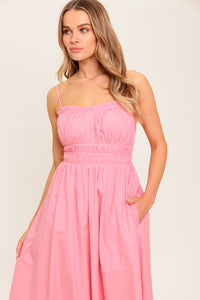 HONEY SUNSET PINK WOVEN MIDI DRESS