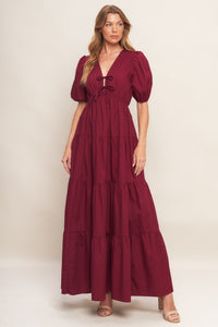 SUMMER GLOW BURGUNDY WOVEN MAXI DRESS