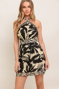 TROPIC SPIRAL WOVEN MINI DRESS