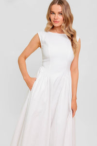 CANDLE VINE WHITE DENIM WOVEN MIDI DRESS