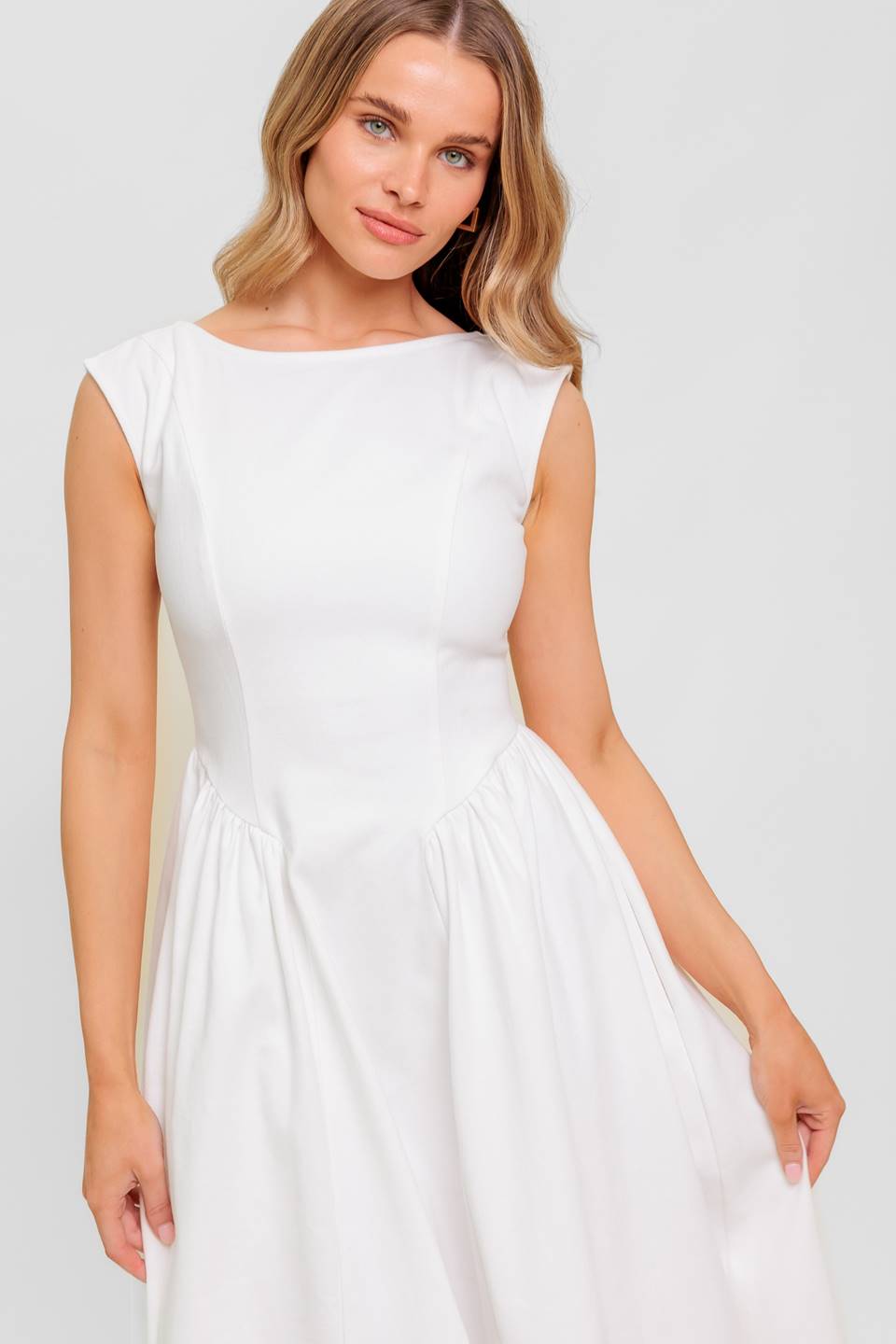 CANDLE VINE WHITE DENIM WOVEN MIDI DRESS