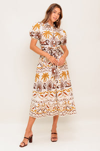 TROPICANA SUNSET WOVEN MIDI DRESS