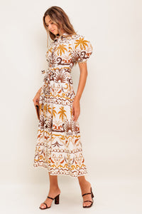 TROPICANA SUNSET WOVEN MIDI DRESS